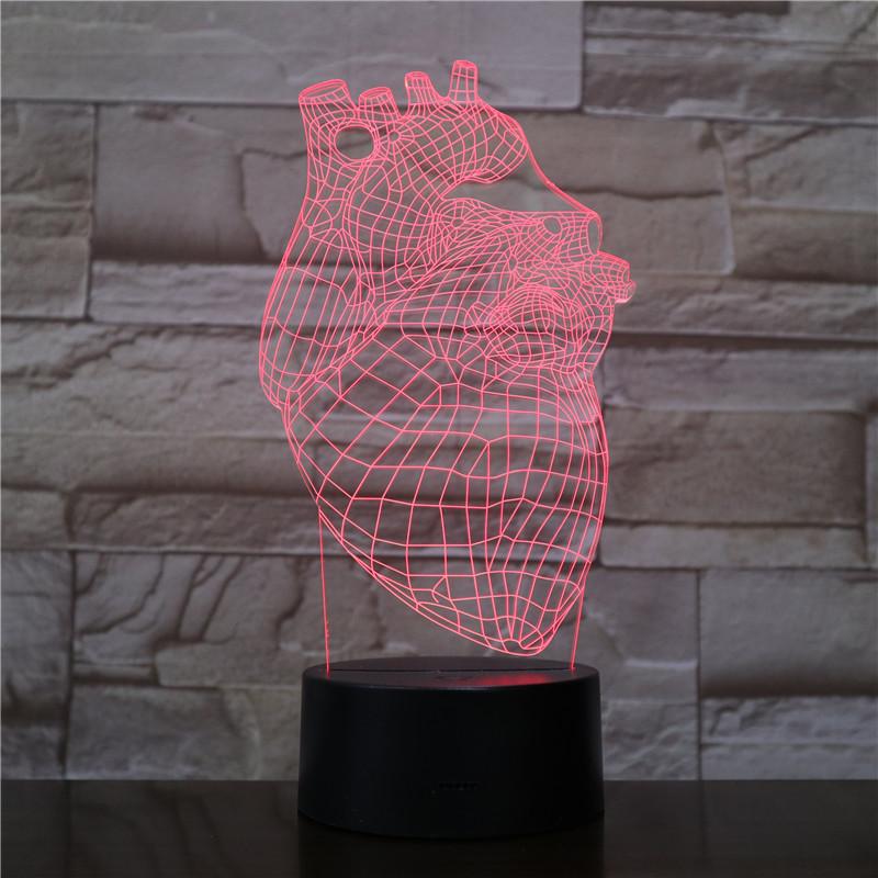 Home Decor Heart Acrylic 3d Illusion Led Table Lamp with Touch Switch Base for Kids Gift Medical Gift 3d Led Night Light