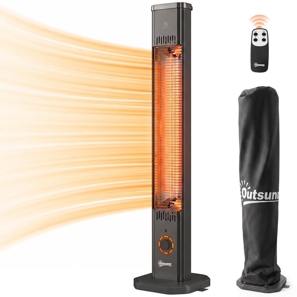 Infrared Heater 2000W Carbon Fiber Standing Heater with Remote Control 8 Heat Levels Protective Cover Timer Tip-over Protection