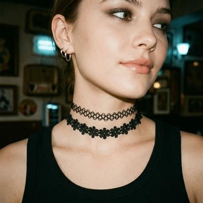 6Pcs/Set Black Color Lace Chokers Vintage Style Punk Necklace Fashion Gothic Elastic Necklace  Daily