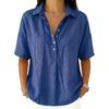 Womens Casual Solid Color Short Sleeve Linen Blend Shirt