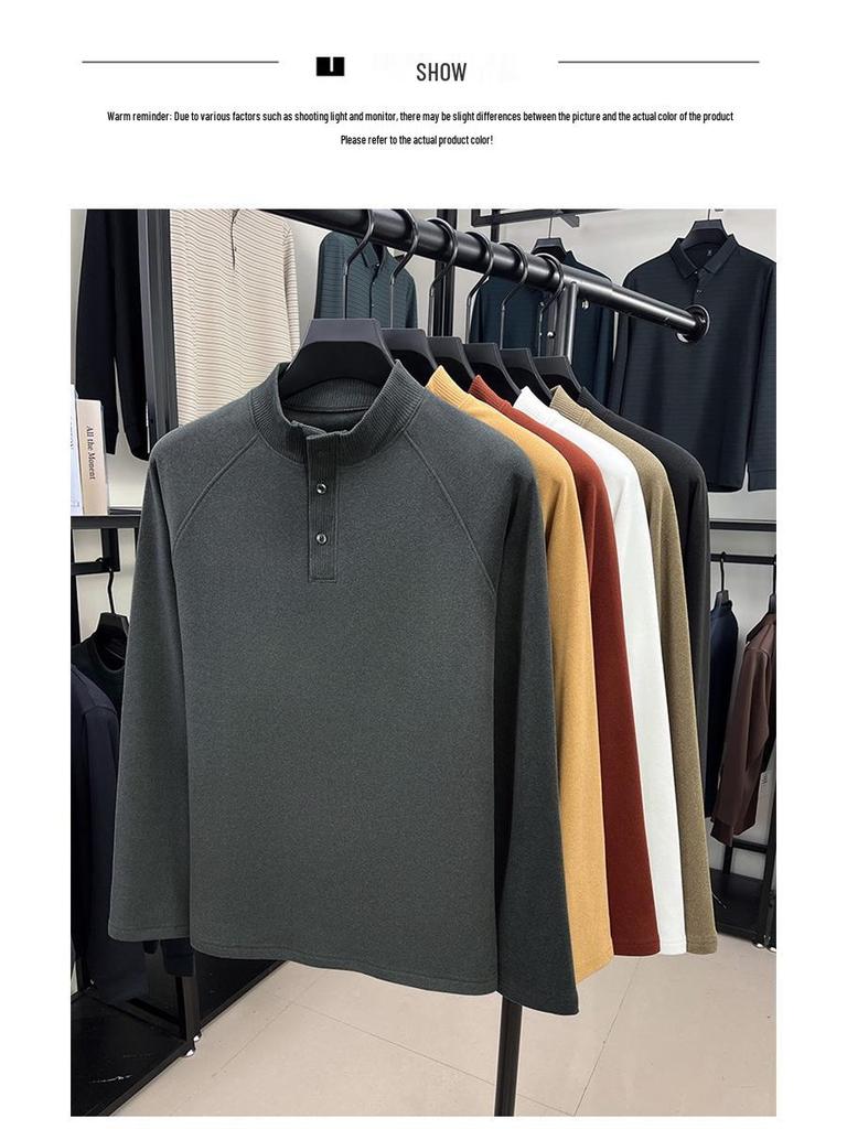 Moletom Casual Solto de Veludo Dupla Face com Gola Alta Masculino Outono/Inverno 2025