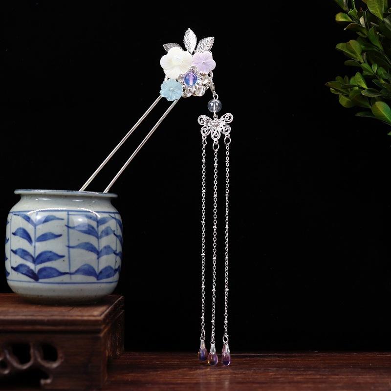 Handmade Retro Fairy Long Fringed Hairpin, Step Hairpin, Women's Ancient Costume Disc Hair Hairpin, Ancient Hanfu Headgear Accessories