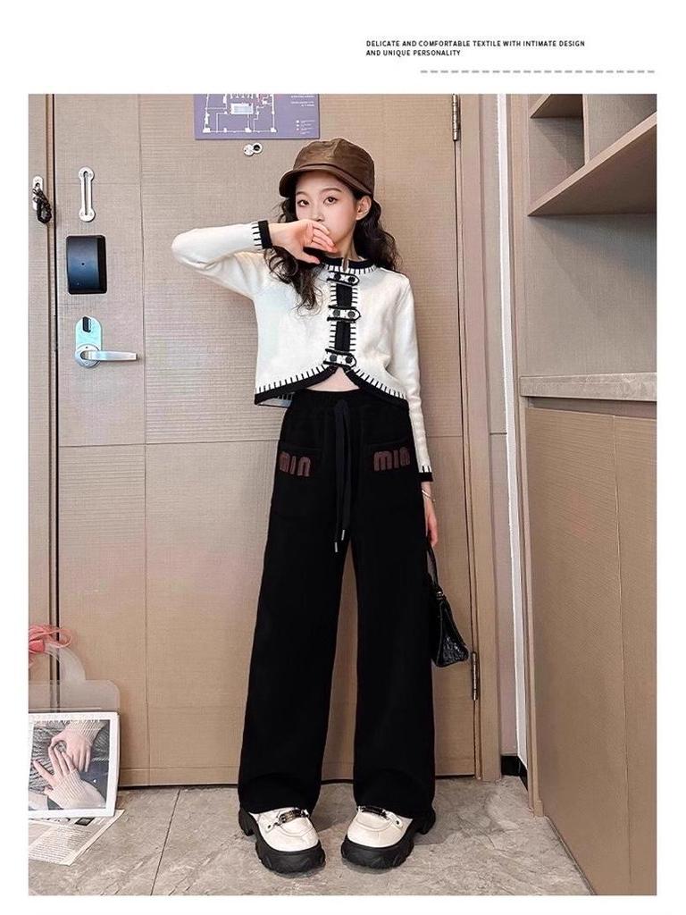 Girls' Fleece-Lined Wide-Leg Pants: 2025 Autumn/Winter Casual Straight-Leg for Kids