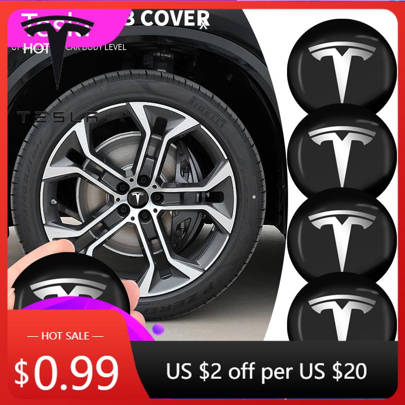 Car Sticker 2025 New Tesla 4PCS 56mm Car Styling Wheel Hub Caps Emblem Badge Stickers Decoration for Tesla Model 3 X S Y Accesso