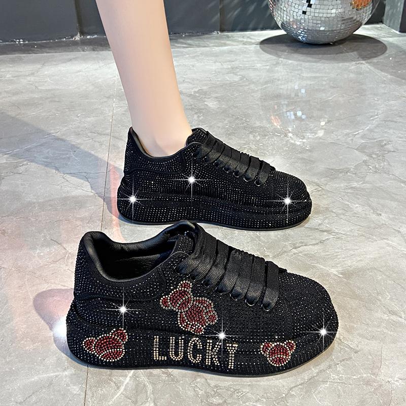 Fashion 5CM Spring Autumn Genuine Leather Women Shoes Style Fashion Platform Shoes Platforms Sneakers Tide Shine Bling Rhinestone Shoes