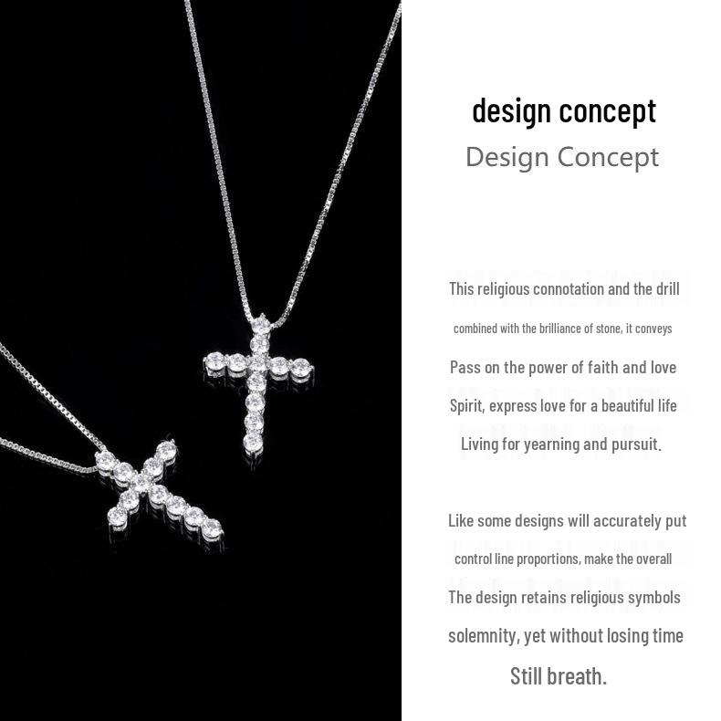 Collana da Donna in Argento Sterling S925 a Forma di Croce con Diamante e Zirconia - Trendy, Brillante, Catena per Clavicola Impilabile.
