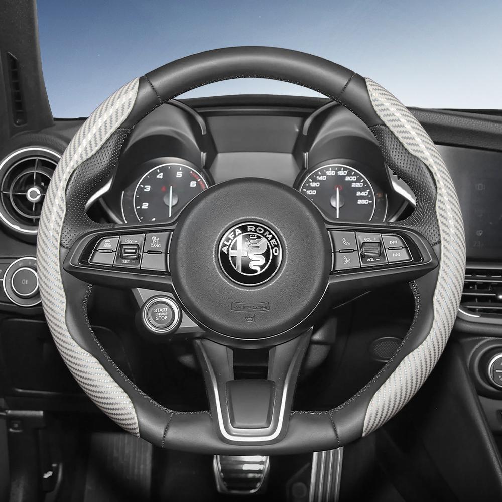 LUBTW1 Suitable for Alfa Romeo Carbon Fiber Texture Steering Wheel Cover with Segmented Quick-Release Design, Durable, for Models Such as Junior,