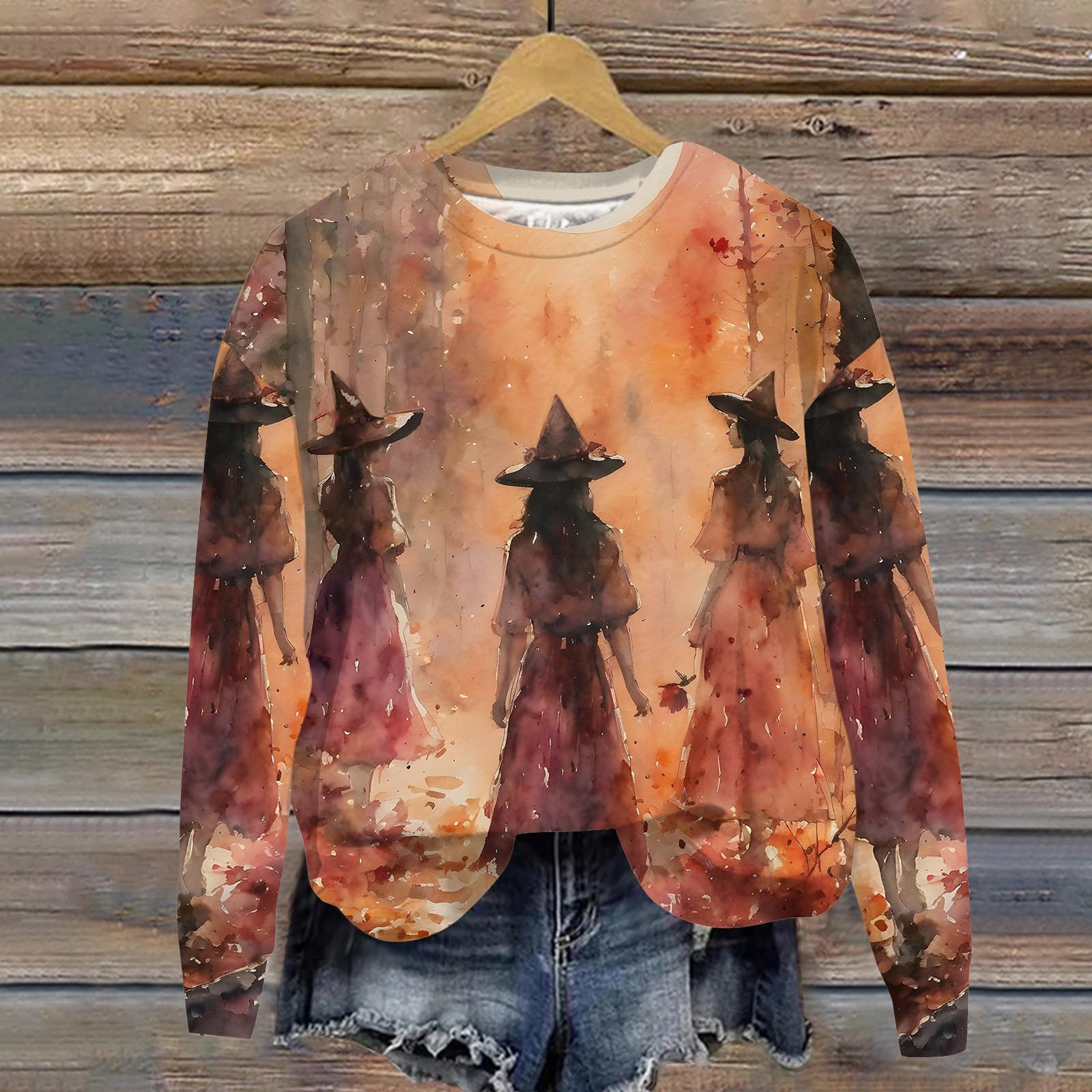 

Женский Хэллоуин с принтом, круглым вырезом и длинными рукавами, свободный крой, повседневный топ с длинными рукавами и длинными рукавами M оранжевый