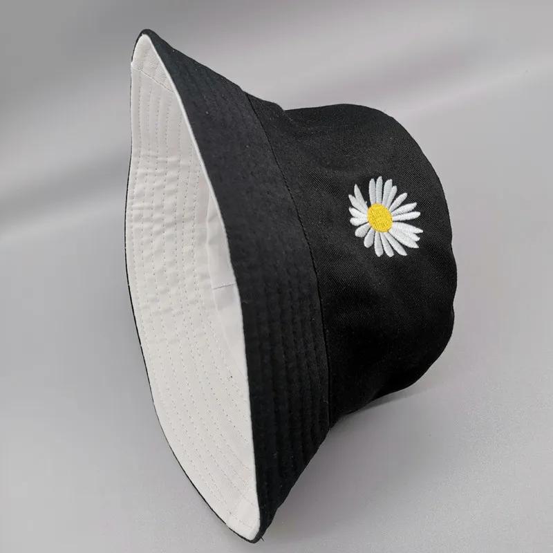 Sumemr Fresh Style Fashion Double-side Unisex Harajuku Bucket Hat Fishing Outdoor Cap Bucket Sunscreen Small Daisy Fisherman Hat