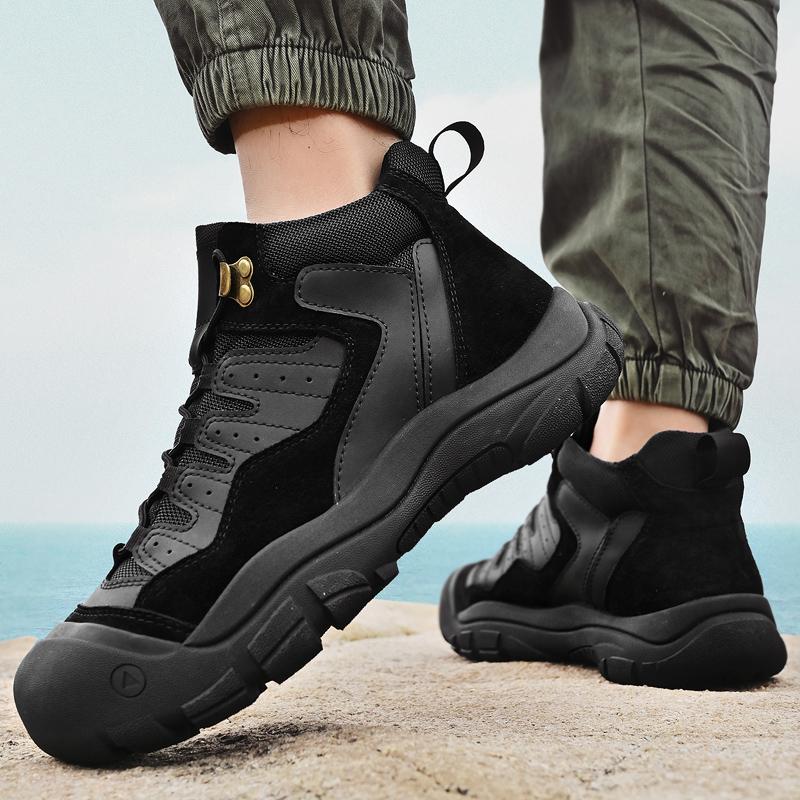 New High Top Ankle Boots High Quality Mens Genuine Leather Shoes Outdoor Sneakers Walking Boots Warm Snow Casual Hiking Shoes