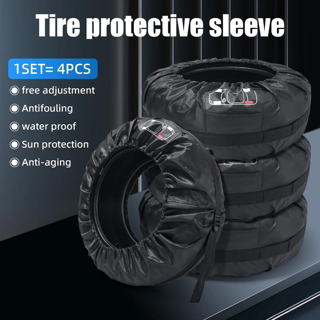 AD 4PCS Black Car Spare Tire Cover Case Polyester Wheel Tire Storage Bags Vehicle Tyre Accessories Dust-proof Protector Stylin