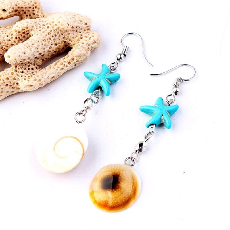 Starfish Conch Dangle Earrings Fashionable Women's Jewelry Handmade Accessories Beach Vacation Ear Rings Decoration