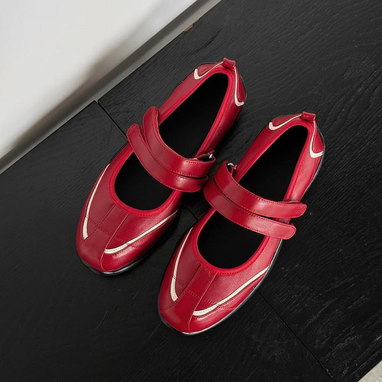 

Sheepskin version of Yinyin inner height-increasing sports shoes retro round head double Velcro casual Mary Jane shoes women s training shoes 39 красный