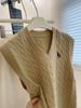 Retro Cable Knit V-Neck Sleeveless Vest for Women - Autumn/Winter Layering