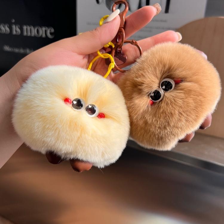 [Cute Buns] Rex Rabbit Hair Car Keychain Pendant Ins Internet Celebrity Hair Pom-pom Bag Pendant Gift