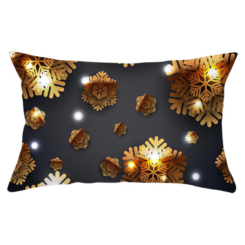 Nowa Świąteczna Poszewka na Poduszkę Lędźwiową z Mikrofibry Brzoskwiniowej Seria Czarna Poszewka z Nadrukiem Płatków Śniegu