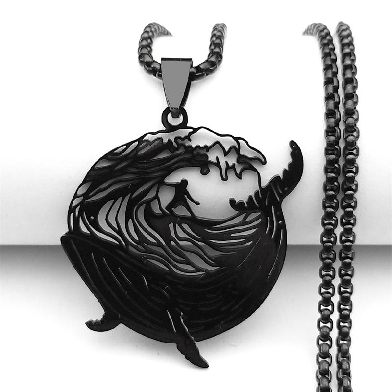 Whale Surf Riding Necklace For Women Men Stainless Steel Gold Color Sports Brave Faith Male Chain Jewelry Gifts Colares