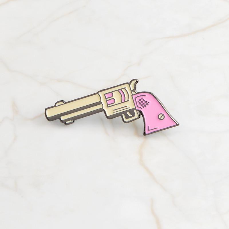 Spooky Pink Handgun Ghost Tombstone Brooch
