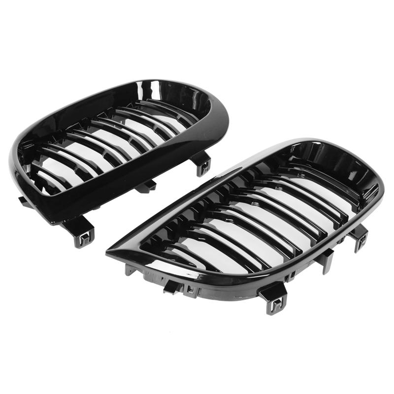 

AT-Front Kidney Double Line Grille Sport Grill Replacement For-BMW E81 E87 E88 1 Series 2004-2007 GLOSS BLACK Bright black
