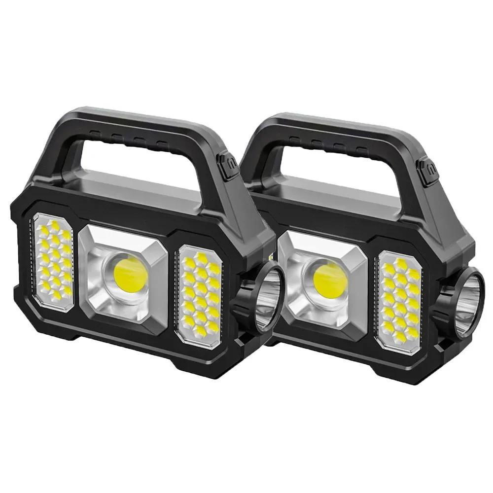 Powerful Dual Light Source Flashlight USB Rechargeable Lantern 6 Modes Portable Solar Work Lights Outdoor Camping Handheld Torch