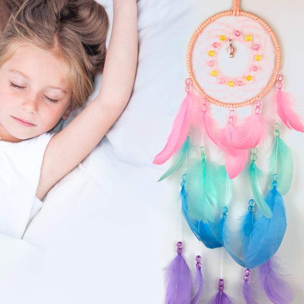 AWLEE Colorful Dream Catchers, Handmade Feather Native n Circular Net for Kids Boys Girls Bedroom Wall Hanging Decoration Decor Nursery Wall Art