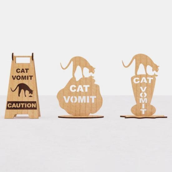 Katzen Erbrochenes Schild Lustiges Holzschild Katzen Erbrochenes Vorsicht Schild Büro Schreibtisch Erbrechende Katze Schild Streich Geschenk für Kollegen Katzenbesitzer