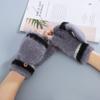 New Flip Gloves, Autumn and Winter Color Matching Mink Velvet Thickened Half-finger Thermal Gloves