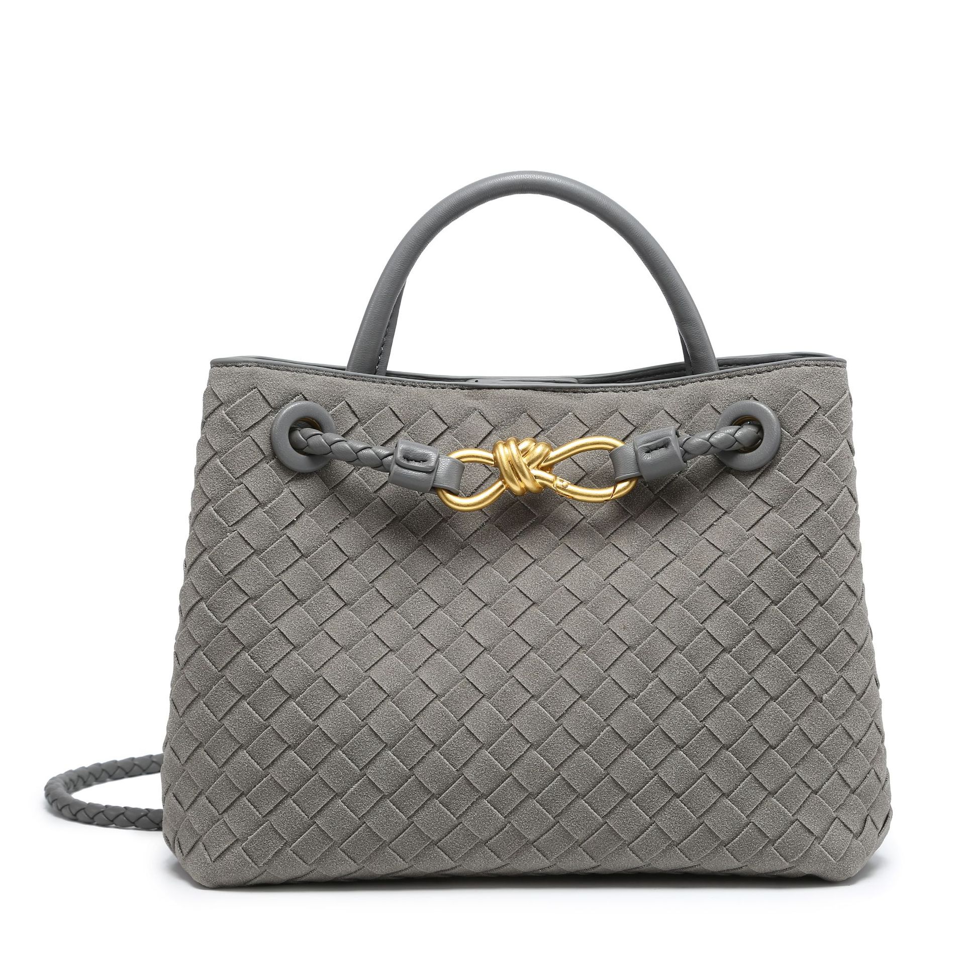 

Матовая плетеная сумка из искусственной замши, женская сумка-мессенджер, модная, с металлической пряжкой-бабочкой серый