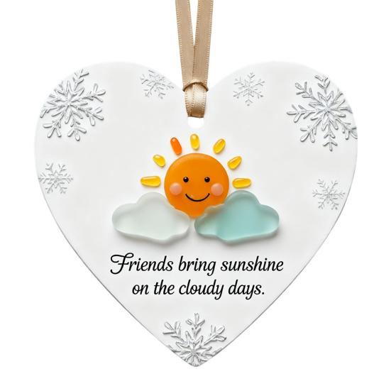 Heart-Shaped Sea Glass Friendship Ornament Handmade Sea Glass Art Christmas Animal Ornament Friendship Keepsake for Best Friends