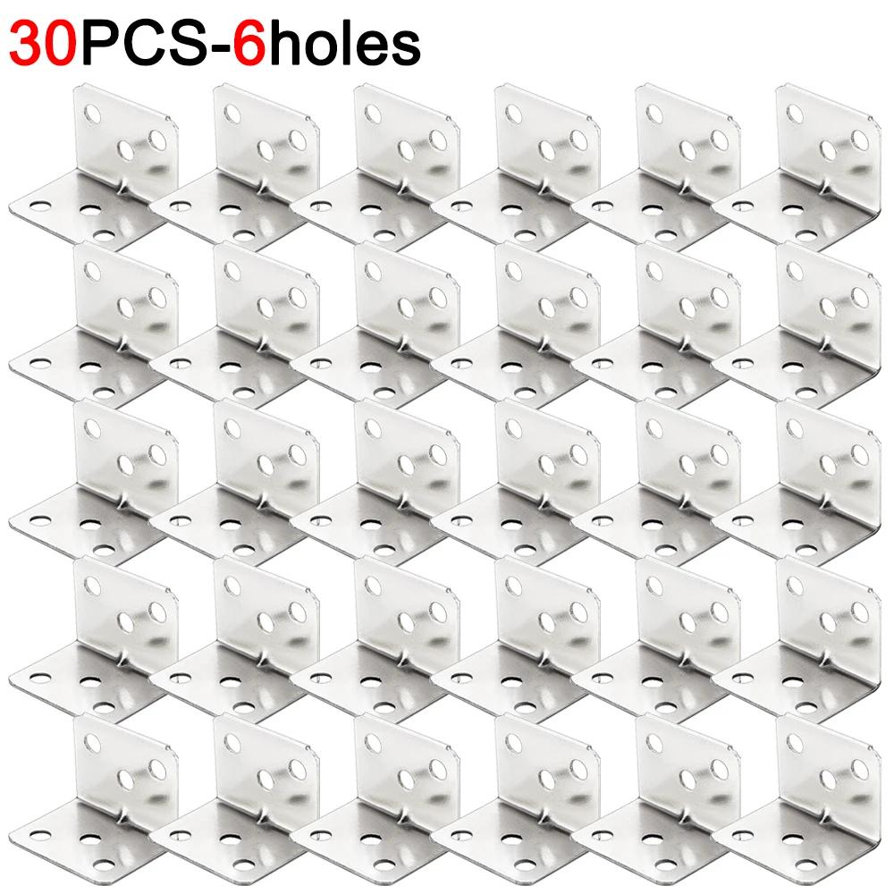 30/10PCS Universal Furniture Corner Connectors Stainless Steel Corner Braces Heavy Duty Brackets Fastener For Bedframe Cabinets