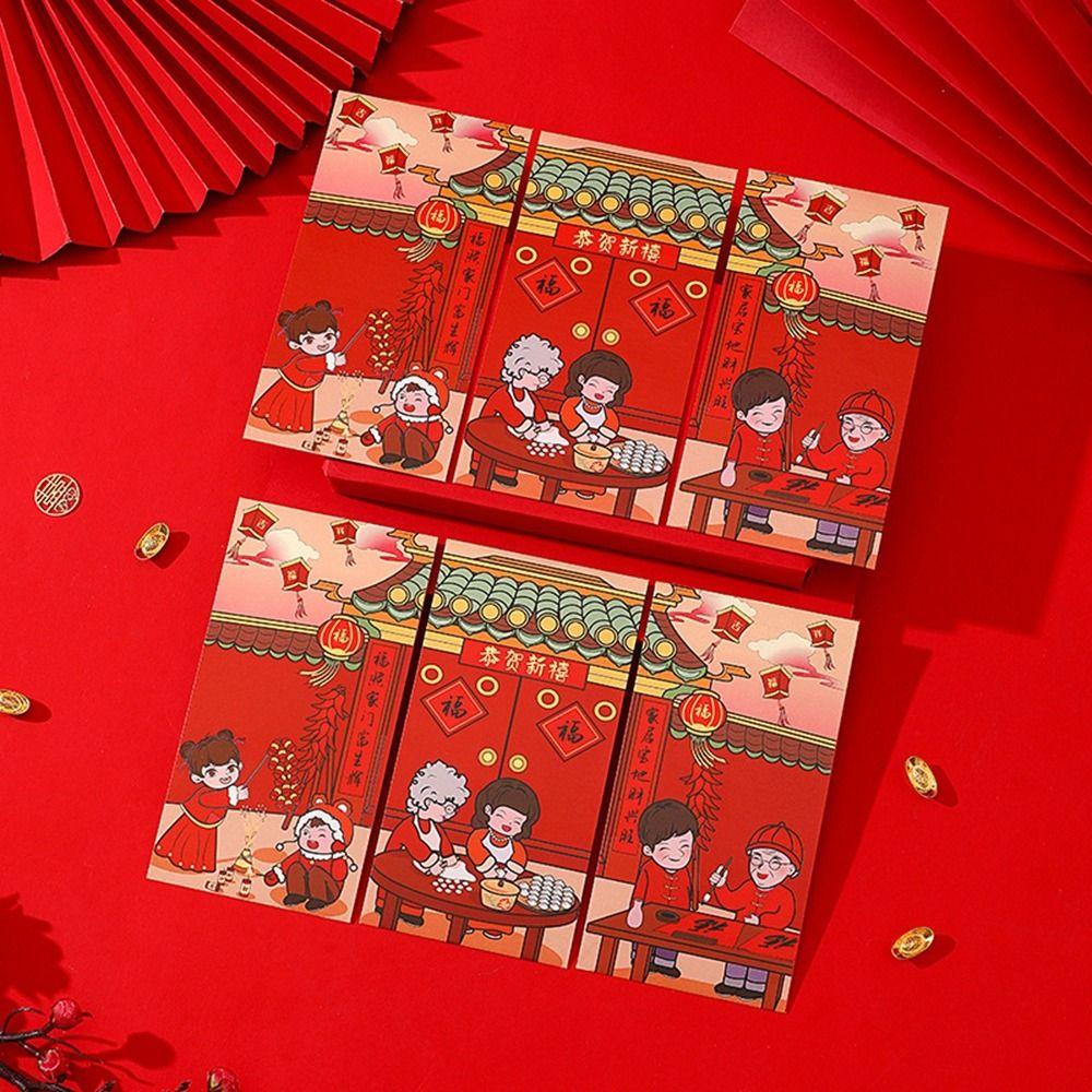 6Pcs Chinese Style Chinese New Year Red Envelopes Paper Money Packet Children