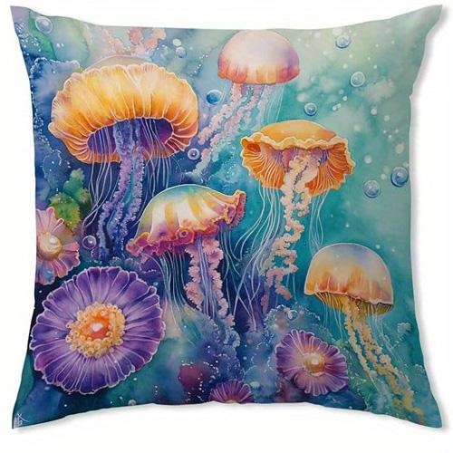 Colorful Jellyfish Underwater Double-sided Printed pillow cover Short plush Suitable living rooms bedrooms throw cushion cover