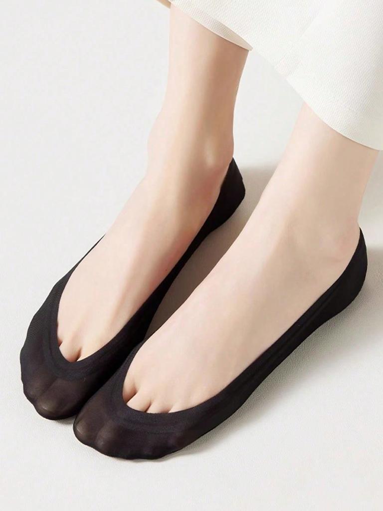 5 Pairs Women's Spring Summer Solid Color Cool Breathable Invisible Ice Silk Short Socks