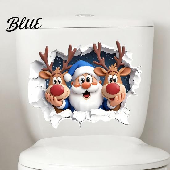 Santa Claus Wall Stickers Christmas And Elk Toilet Stickers 3D Breaking Decals DIY Room Beautification Waterproof PVC Decorative for Bathroom