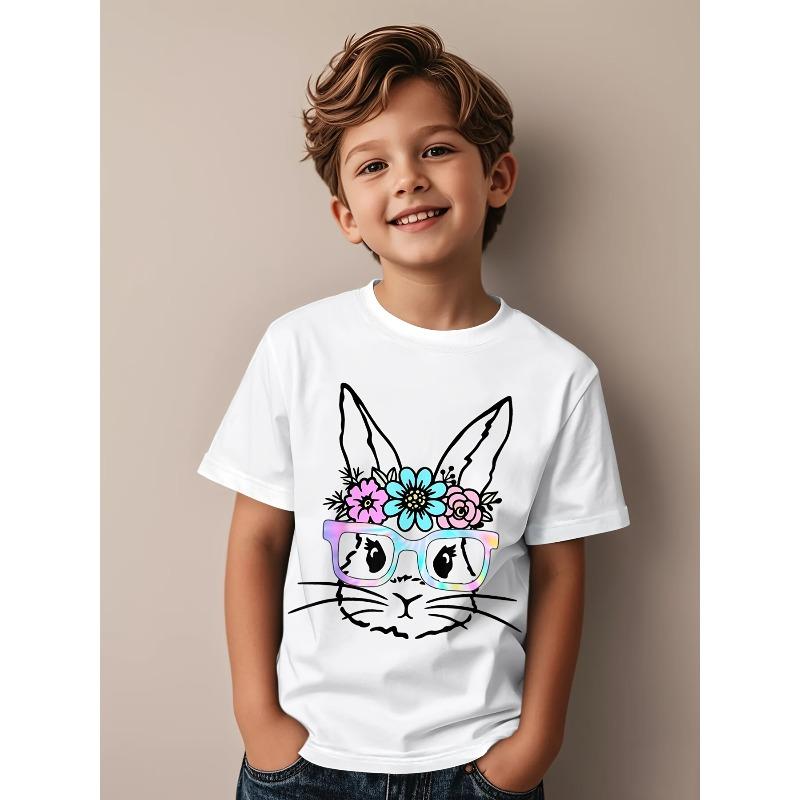 European Sizes Funny Bunny Rabbit Face with Glasses Happy Easter Day Awesome Graphic Kid T-Shirt Cute Kid T Shirts Streetwear Tops Tees for Kid