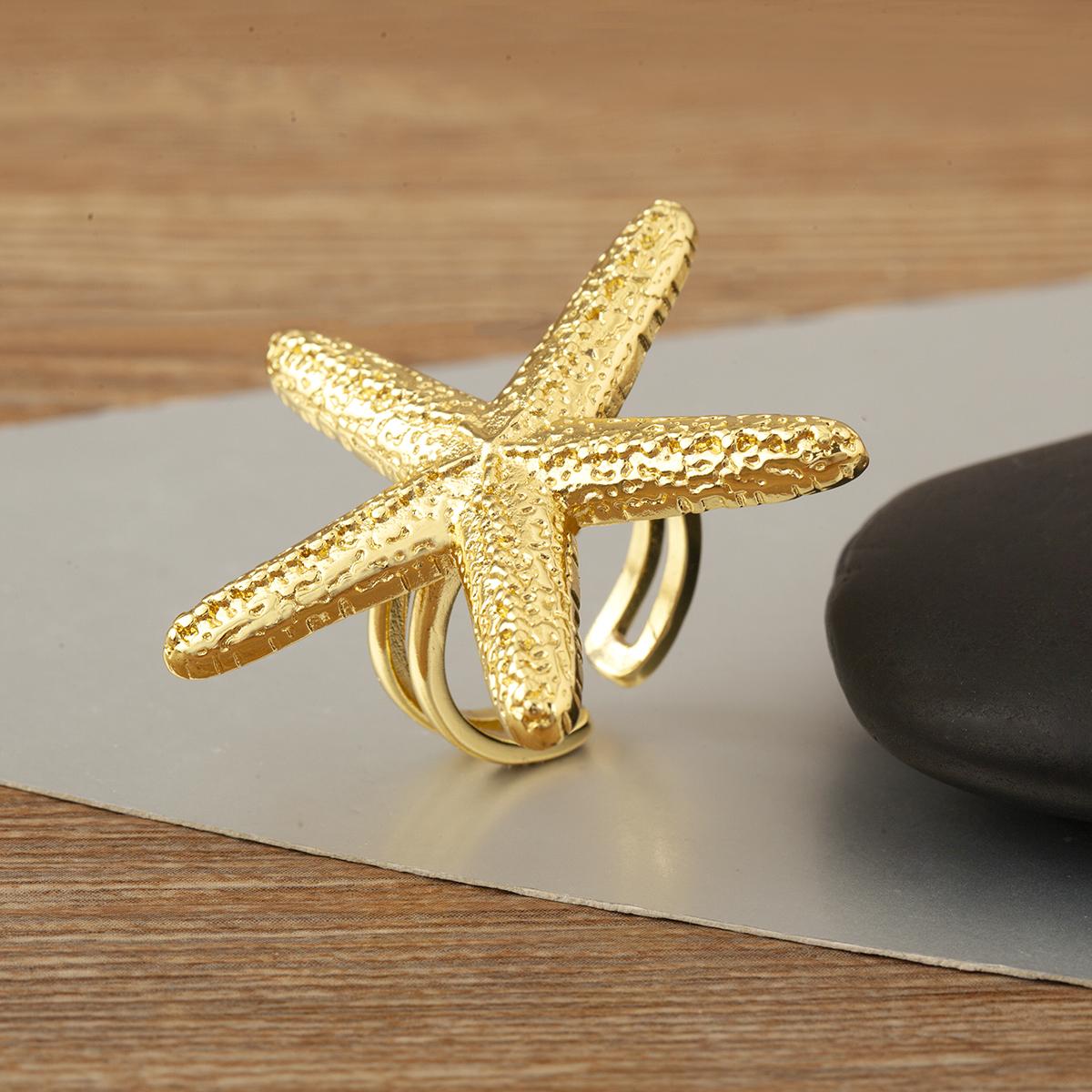 

Nidin New Trendy Round/Starfish Shape Texture Open Rings Adjustable For Women Men Hip-Hop Style Minimalist Jewelry Accessories resizable