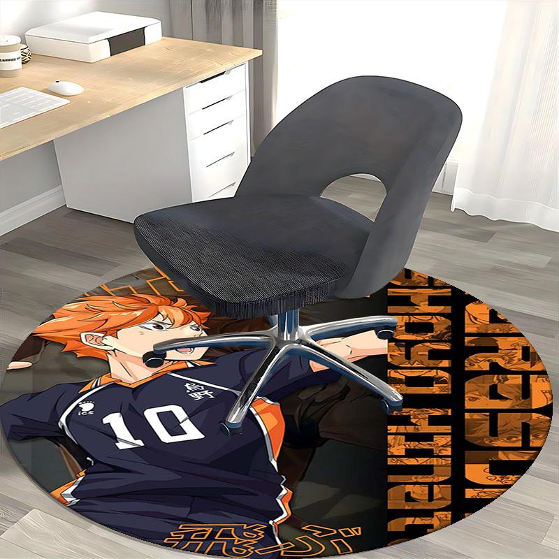 1pc Haikyuu Shoyo Hinata Round Carpet - Anime Design Chair Mat, Non-Slip Rug for Office, Home Decor, Living Room