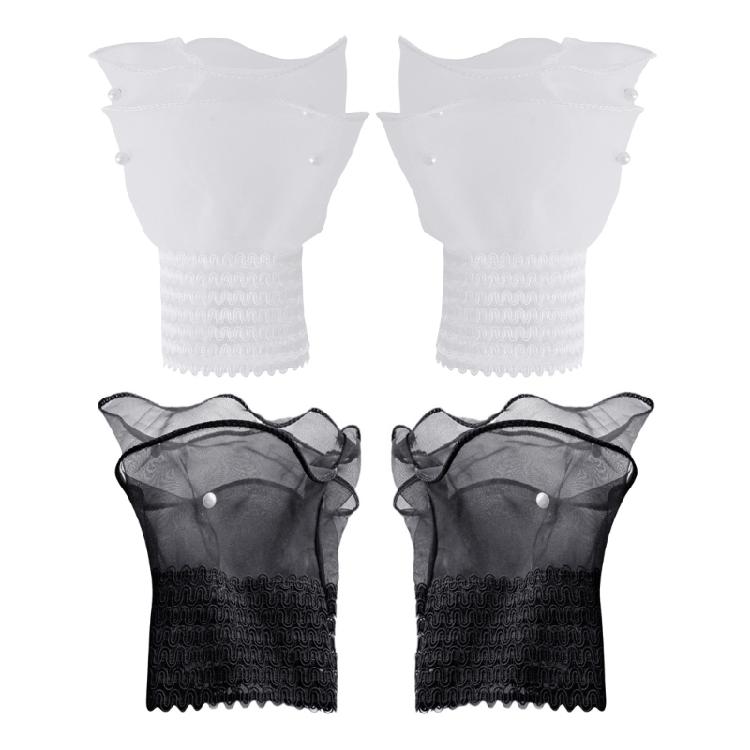 Decorative Detachable Fake Sleeve Cuffs Intricate Lace Design Pearls Beaded Wristband Formal Casual Outfit Complement