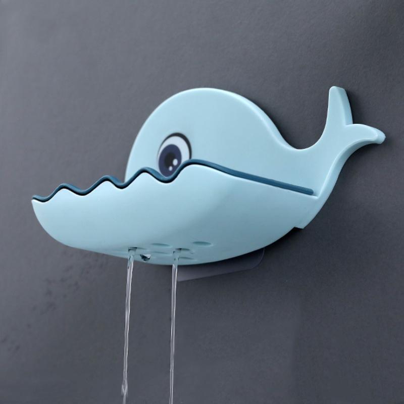 1pc Cartoon Whale Shape Soap Box for Bathroom Toilet Kitchen Bathroom Soap Holder No-hole Wall Mounted Soap Holder