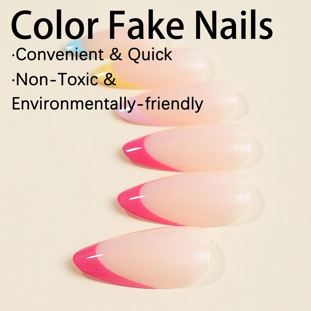 Multicolor French Manicure Press-On Nails - Removable False Nail Tips