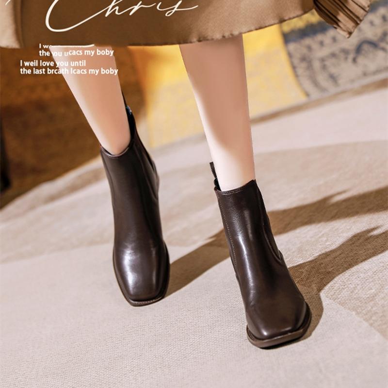Fashion 2025 new style women's Chelsea boots Low heel square toe elastic sleeve female boots Large size non-slip short boots for women