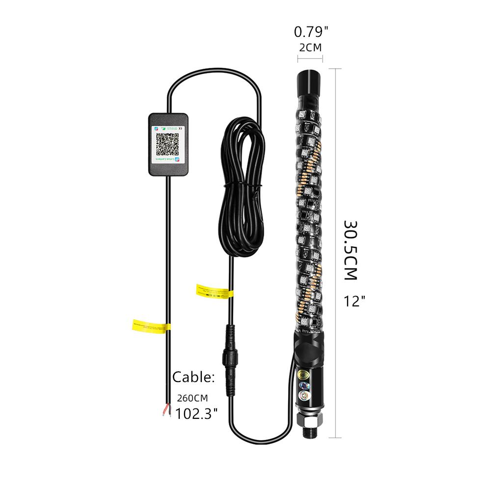 1ft LED Whip Remote RGB Chasing Antenas LED Light For ATV Polaris RZR UTV Buggy
