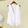 Yousheng Women Vest Sleeveless Single-breasted Short Type Western Style Vintage Cardigan Pure Color Deep V Neck Casual Daily Wear Lady Waistcoat
