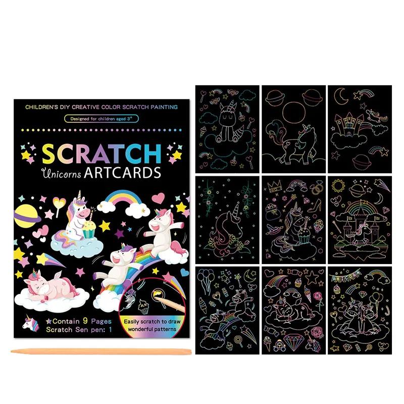 

Kids Scratch Paper Art Set Scratch Off Rainbow Magic Paper with Bamboo Stylus Black Scratch Notes Xmas Birthday Gift Card