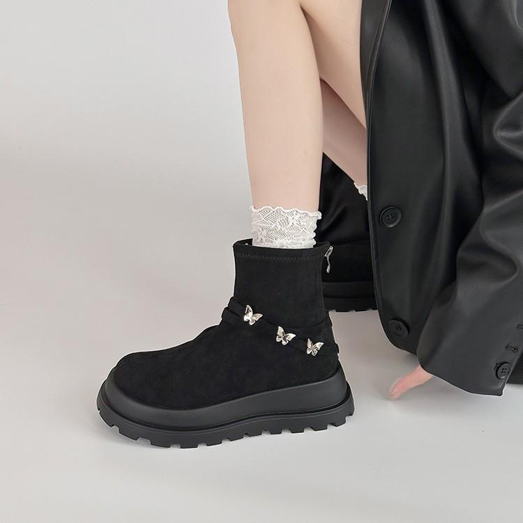 Retro style thick-soled heightening butterfly word with Martin boots women's 2025 new autumn and winter temperament fashion boots