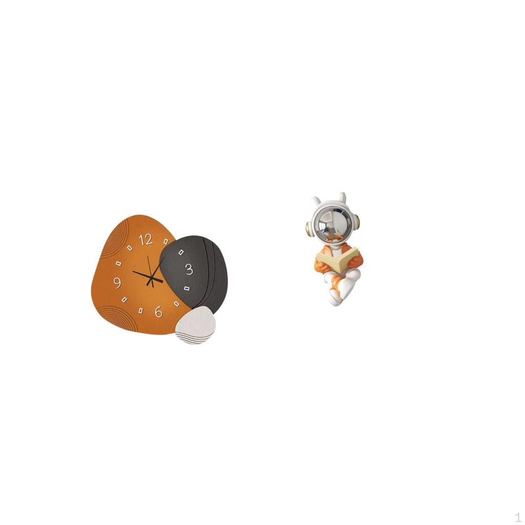 Modern Space Wall Clock Decorative Astronaut Sculpture Ornament Art Watch Wood for Bedroom Bathroom