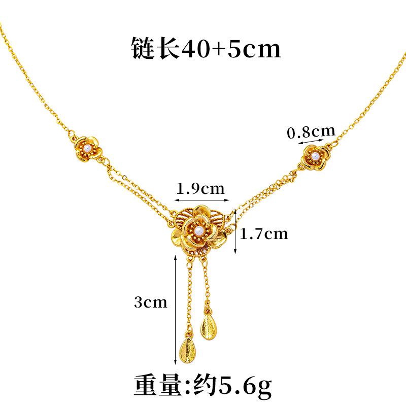 Women 24K Gold Au999 Hollow Flower Tassel Necklace Earring Ring Elegant Set - Pure Gold, Detachable, Ideal For Gifting