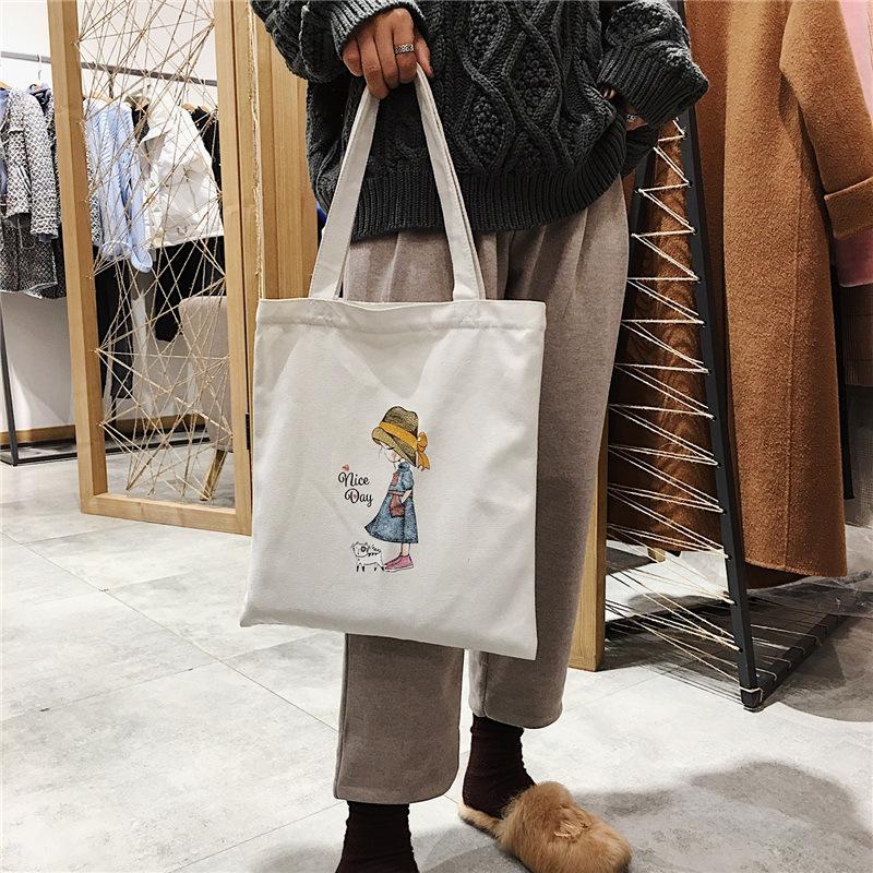 Cartoon canvas bag women's shoulder new student literary printed cloth bag handbag simple large-capacity shopping bag