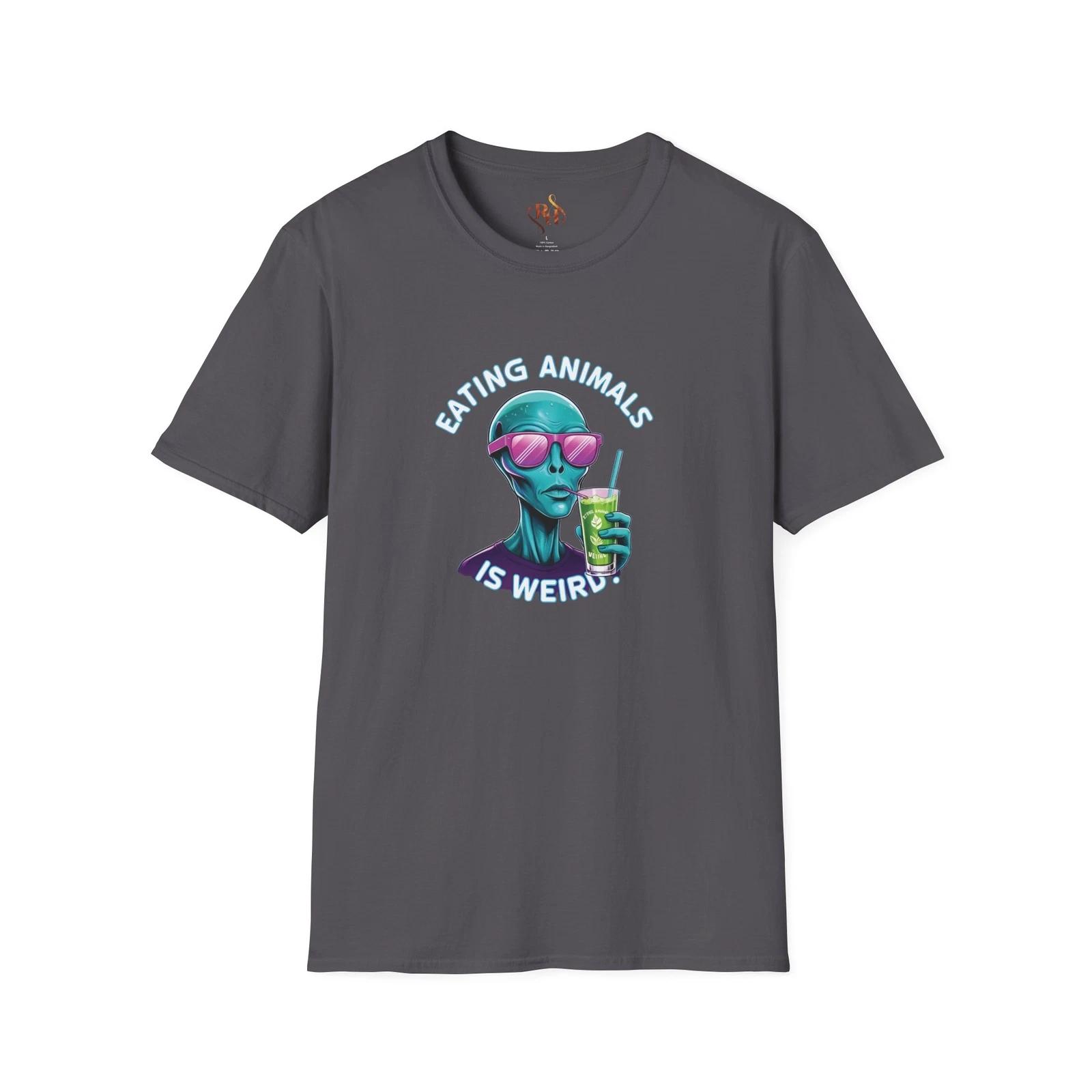Funny Alien Vegan T-Shirt - Eating Animals is Weird, Plant-Based Humor, Gift S