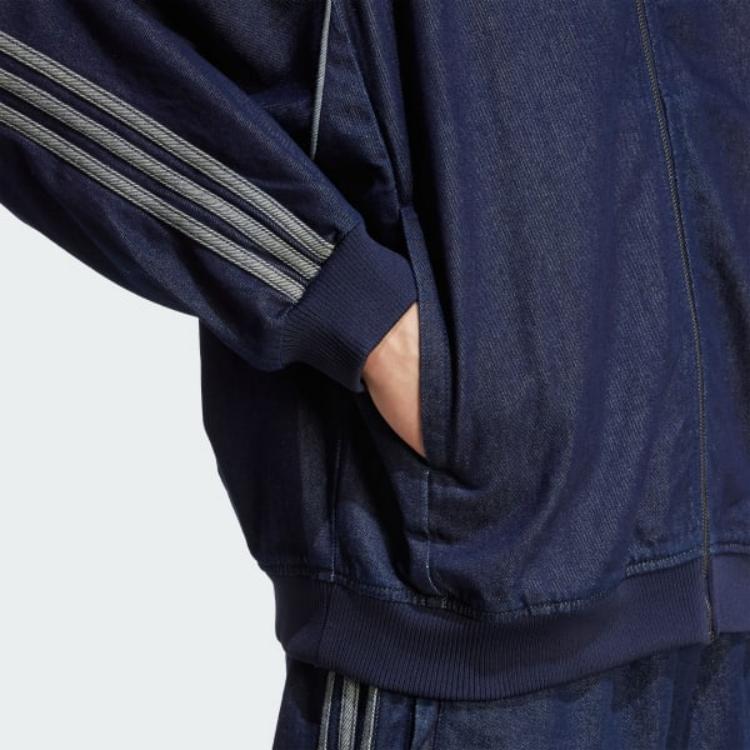 adidas Orijinaller Bol Kesim Fermuarlı Uzun Kollu Marka Logolu Beyzbol Yaka Ceket Erkek Ceket İndigo JX6461